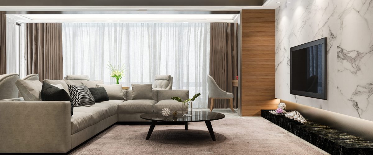 3d rendering modern dining room and living room with luxury decor